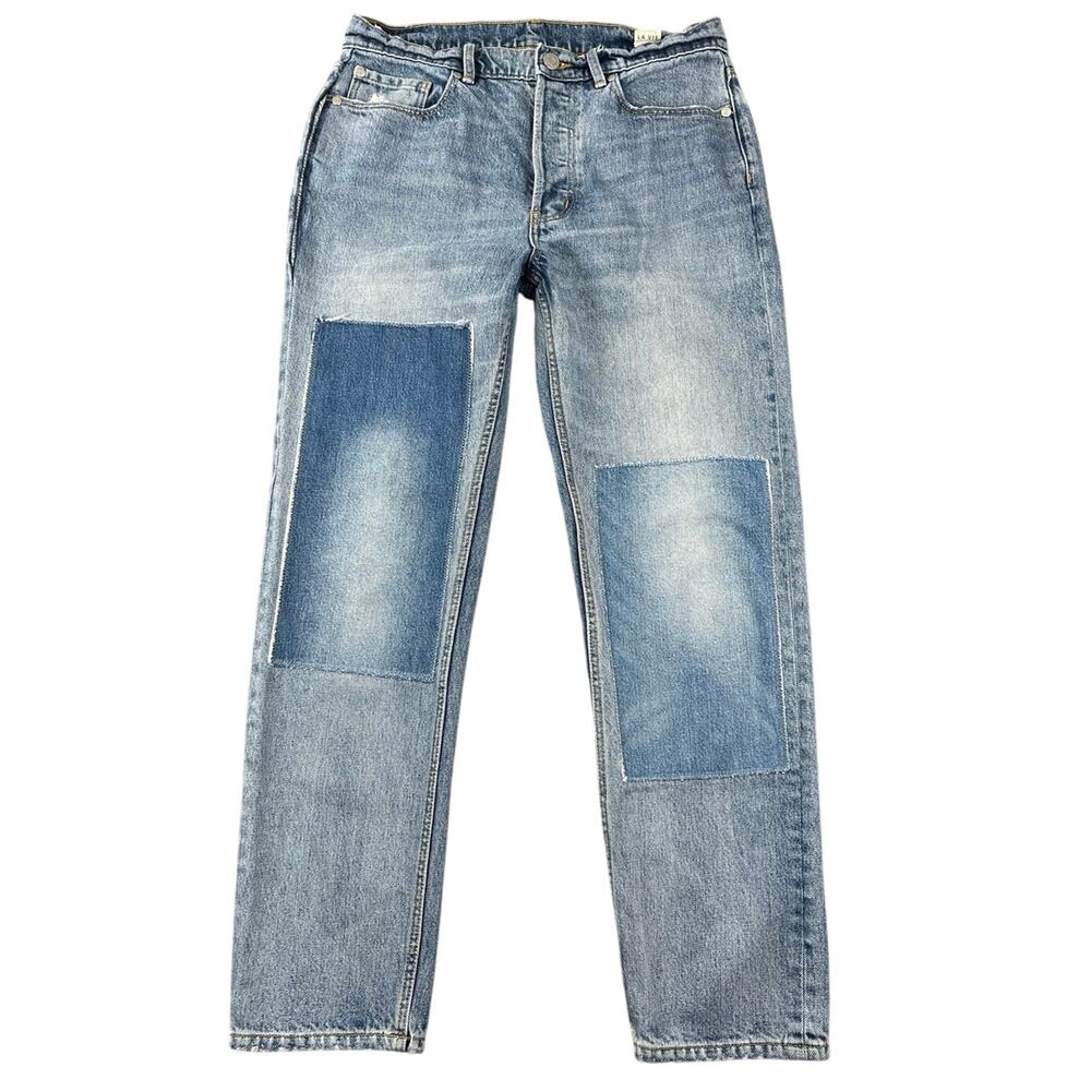 LA VIE Rebecca Taylor Patchwork Boyfriend Straight Leg Jeans Cropped - 28